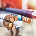 Large copper power cable in section closeup